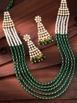 Peora - Princess Multistrand Kundan Pearl Long Necklace & Earrings Traditional Set-PF24N203G