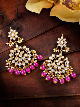 Peora - Gold Plated Kundan Wedding Chandbali Earrings Jewellery-PF24E1743RP