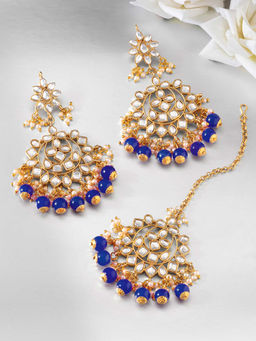 Peora - Traditional Gold Plated Kundan Chandbali Earrings & Maang Tikka (Set of 2)-PF24ET4146B