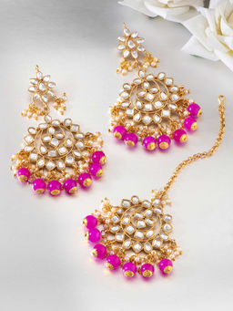 Peora - Traditional Gold Plated Kundan Chandbali Earrings & Maang Tikka (Set of 2)-PF24ET4146RP