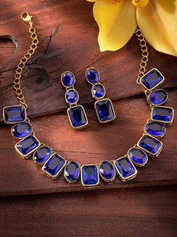 Peora - Wedding Square Crystal Stone Necklace Drop Earrings Traditional (Set of 2)-PF24N10098B