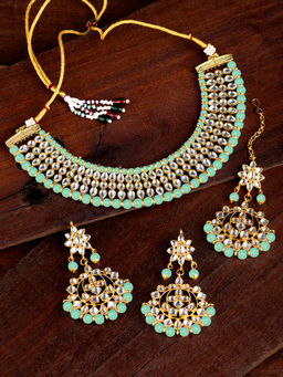 Peora - Traditional Kundan Choker Necklace Earring Maang Tikka Jewellery (Set of 3)-PF24N12846MNT