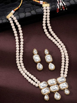 Peora - Ethnic Crystal Pearl Long Necklace & Drop Earring Jewellery (Set of 2)-PF24N163W