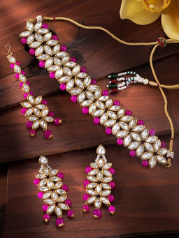Peora - Traditional Gold Plated Kundan Pearl Choker Necklace Jewellery (Set of 3)-PF24N2832RP