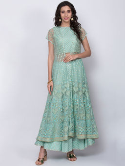 Biba - Green Printed Lehenga With Blouse & Jacket (Set of 3)