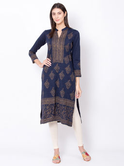 Biba - Navy Blue Printed Kurta
