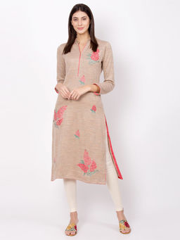 Biba - Beige Embroidered Kurta