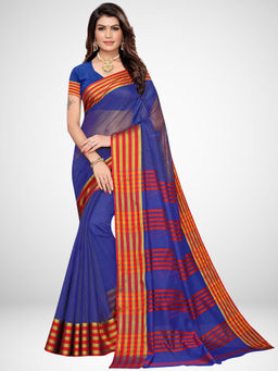 Akhilam - Blue Cotton Silk Handloom Saree with Unstitched Blouse