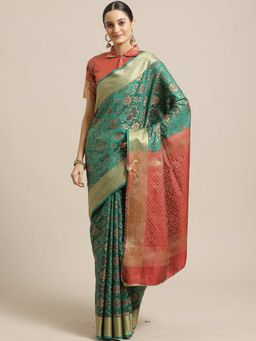 Sareemall - Green Geometric Printed Saree