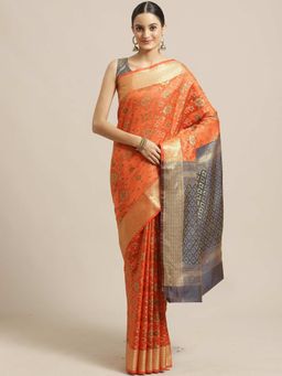 Sareemall - Orange Geometric Printed Saree