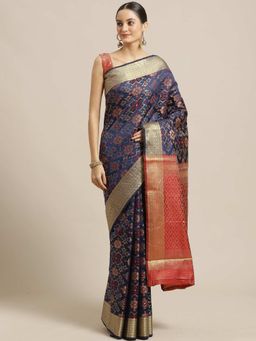 Sareemall - Navy Blue Geometric Printed Saree