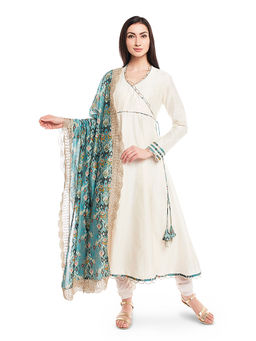 PS Pret by Payal Singhal - Off White Printed Anarkali Kurta With Churidar & Dupatta - Customisable (Set of 3)