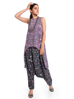 PS Pret by Payal Singhal - Crepe Black Printed Kurta With Dhoti Pant (Set of 2)