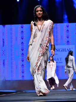 Payal Singhal - Itrat Printed Georgette Saree With Top & Chantone Petticoat - Customisable (Set of 3)