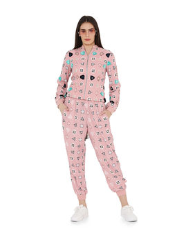 PS Pret by Payal Singhal - Pink Colour Printed Art Back Tie-Up Bomber Jacket with Jogger Pant (Set of 2)