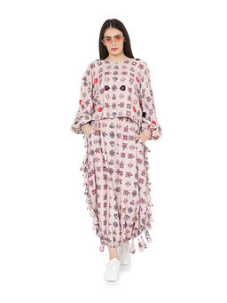 PS Pret by Payal Singhal - Blush Colour Printed Art Oversized Top with Balloon Skirt (Set of 2)