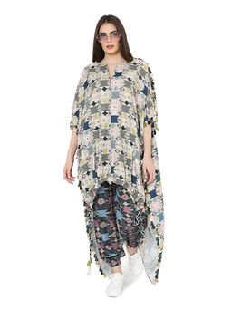 PS Pret by Payal Singhal - Printed Oversized High-Low Kaftaan Top With Jogger Pant (Set of 2)