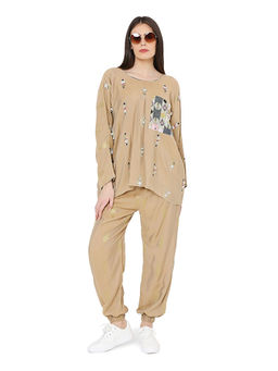 PS Pret by Payal Singhal - Gold Brocade Oversized Top With Jogger Pant Set (Set of 2)