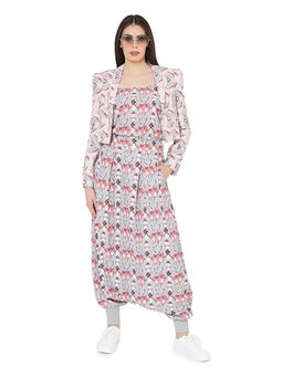 PS Pret by Payal Singhal - Grey Printed Camisole with Low Crotch Pant and Pink Printed Jacket (Set of 3)