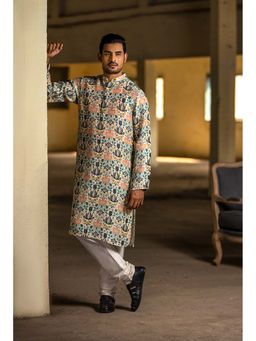 PS Men by Payal Singhal - Cream Kurta with Off White Churidar - Set of 2
