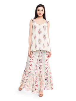 PS Pret by Payal Singhal - Off White Printed Sharara With Kurta - Customisable (Set of 2)