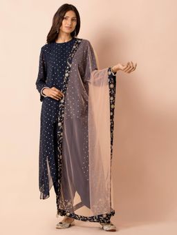 Indya - X Payal Singhal Blush Navy Embroidered Border Dupatta (Free Size)