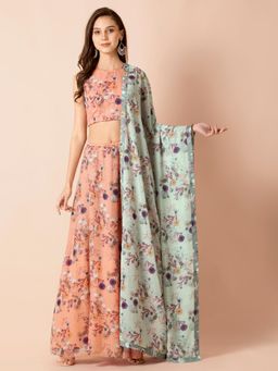 Indya - X Payal Singhal Mint Grey Floral Dupatta (Free Size)