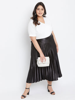 Uptownie Lite - Women Satin Solid Pleated Black Plus Size Skirt