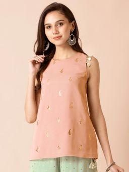 Indya - X Payal Singhal Blush Mukaish Print Sleeveless Top