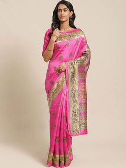 Sareemall - Pink Printed Saree with Unstitched Blouse