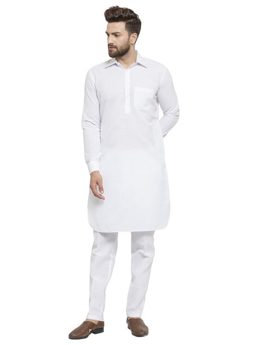 Treemoda Designer White Pathani Lenin Kurta with Trouser for a Royal look