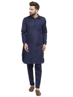 Treemoda - Designer Navy Pathani Lenin Kurta with Trouser for a Royal look