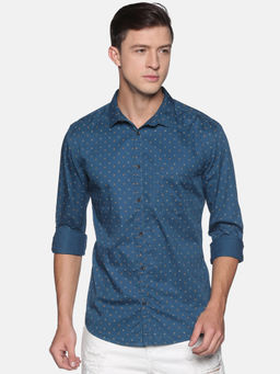 SHOWOFF - Men's Cotton Casual Blue Printed Slim Fit Shirt