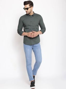 SHOWOFF - Mens Cotton Green Printed Slim Fit Shirt
