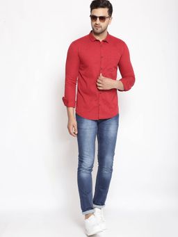SHOWOFF - Mens Cotton Red Printed Slim Fit Shirt