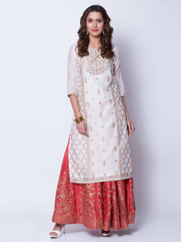 Biba - White Printed Straight Kurta
