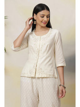 Biba - Off White Straight Cotton Short Tops