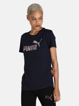 Puma - No 1 Leopard Print Logo Womens Blue Casual T-shirts