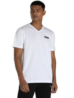 Puma - Elevated Ess V Neck Mens White Casual T-shirt