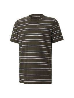 Puma - Modern Basics Striped Relaxed Fit Crew Men's Green T-Shirt