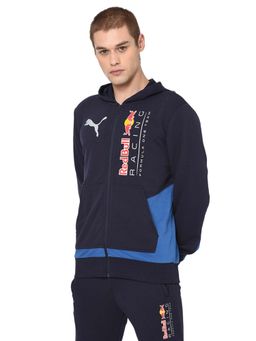 Puma - Navy Blue Night Sky Red Bull Racing Motorsports Logo Hooded Sweat Jacket