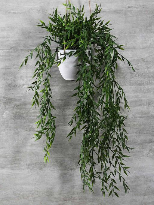 Pure Home + Living Green Faux Hanging Plant with Cement Pot