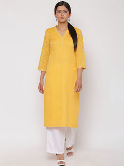Biba - Yellow Embellished Kurta