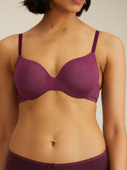 Nykd by Nykaa - Modal Akin to Skin Padded Wired T-Shirt Bra 3/4th Coverage - Purple NYB012