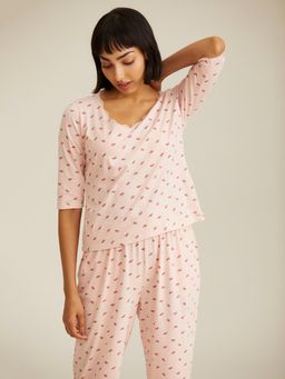 Nykd by Nykaa - Cotton Printed Sleep V-neck Top - Multicolor NYS006