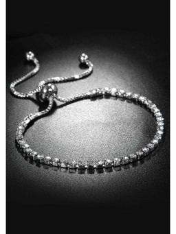Peora - Adjustable Silver Plated Rhinestone Diamond Cut Cz Bridesmaid Tennis Bracelet-PX8B31