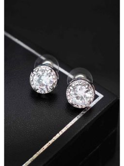 Peora - White Silver Plated Diamond Zircon Round Boucle Wedding Stud Earrings Jewellery-PX8E23