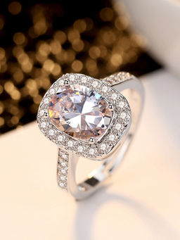 Peora - Platinum Plated Elegant Classic Crystal Adjustable Ring Jewellery PX9R42