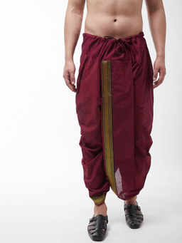 SOJANYA - Men Pure Cotton Maroon Stitched Dhoti