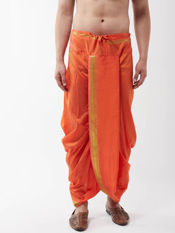 SOJANYA - Men Silk Blend Orange Stitched Dhoti